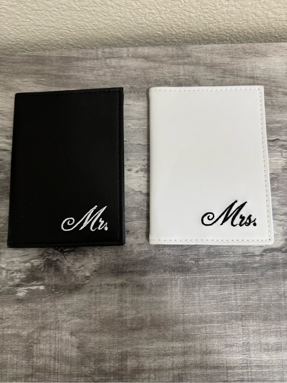 Mr. and Mrs. Embroidered Passport Holders - Black & White
